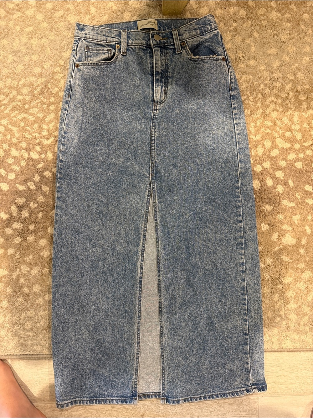 Universal Thread Blue Denim Straight Leg Maxi Skirt with Front Slit